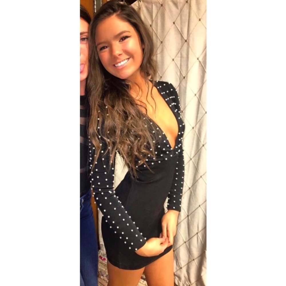 Bebe Mini black dress with pearls